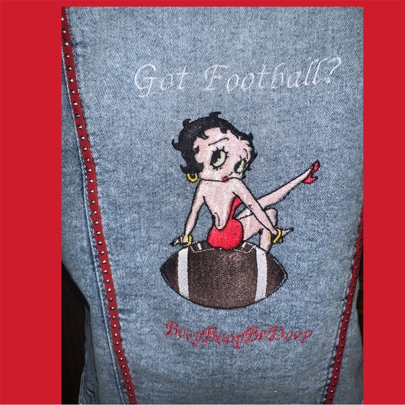 Betty Boop Embroidered Got Football Denim Vest - Picture 4 of 10